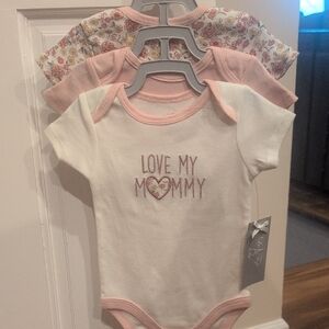Baby Girls Pink and White "Love My Mommy" One-Piece - 3-Pack